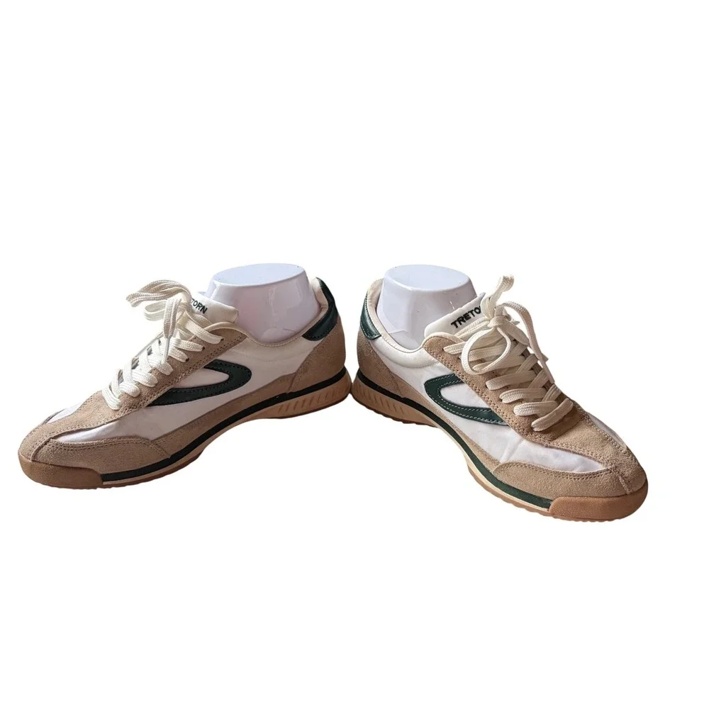 Tretorn Rawlins Sneakers Womens 7M White Tan Forest Green Suede Leather Low‎ Top